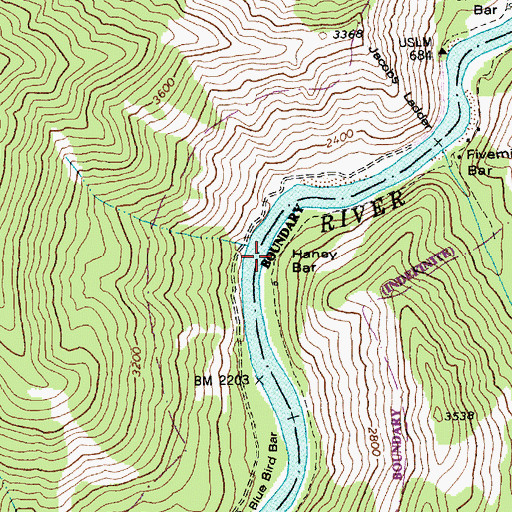 Topographic Map of Haney Bar, ID