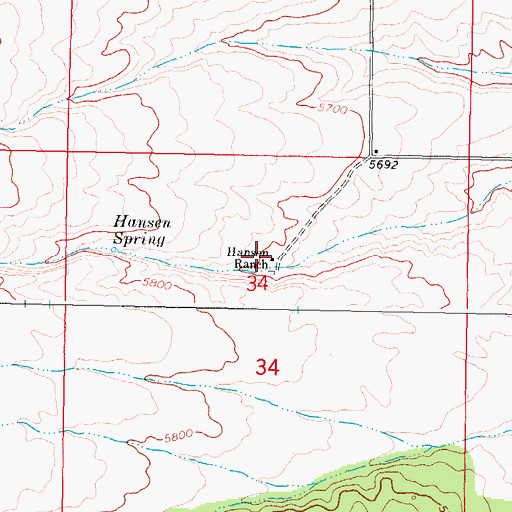 Topographic Map of Hansen Ranch, ID
