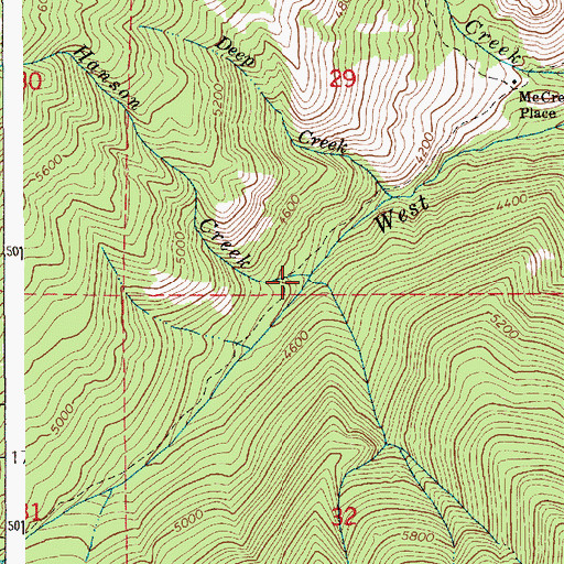 Topographic Map of Hanson Creek, ID