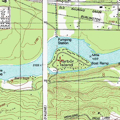 Topographic Map of Harbor Island, ID