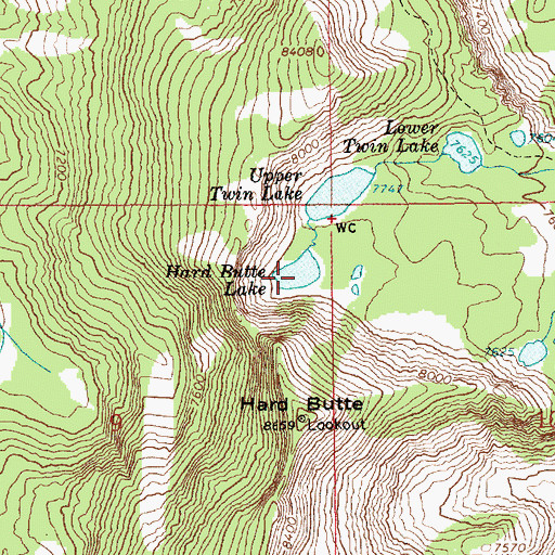 Topographic Map of Hard Butte Lake, ID