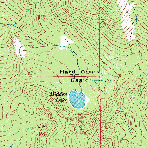 Topographic Map of Hard Creek Basin, ID