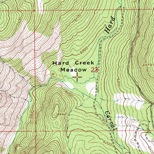 Topographic Map of Hard Creek Meadow, ID