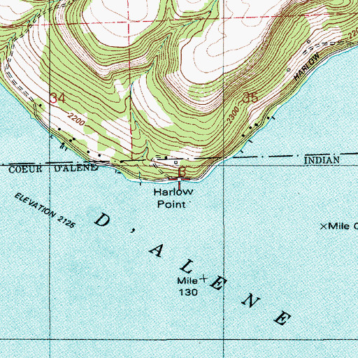 Topographic Map of Harlow Point, ID