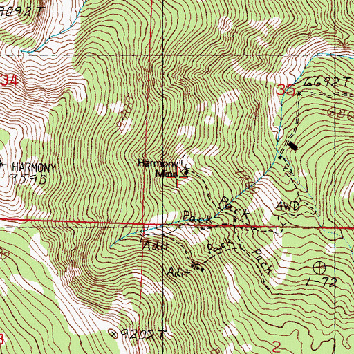 Topographic Map of Harmony Mine, ID