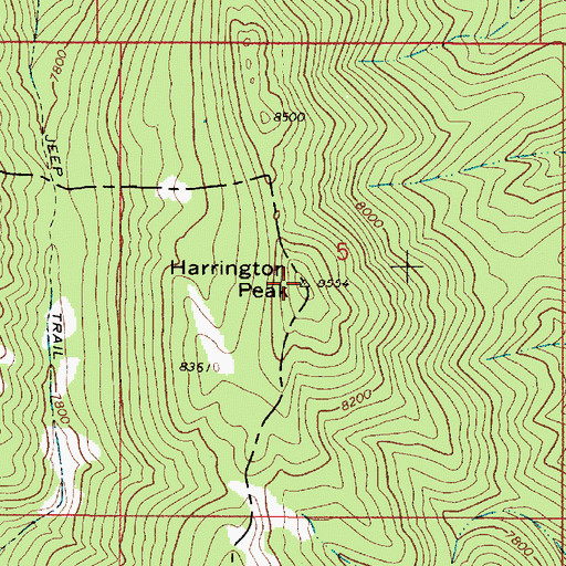 Topographic Map of Harrington Peak, ID