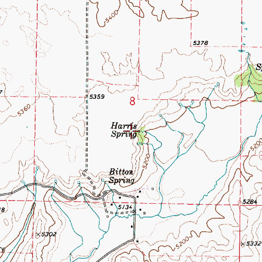 Topographic Map of Harris Spring, ID