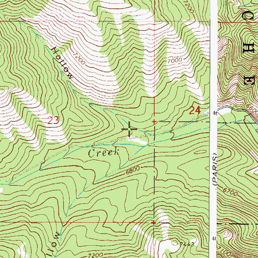 Topographic Map of Harrys Hollow, ID