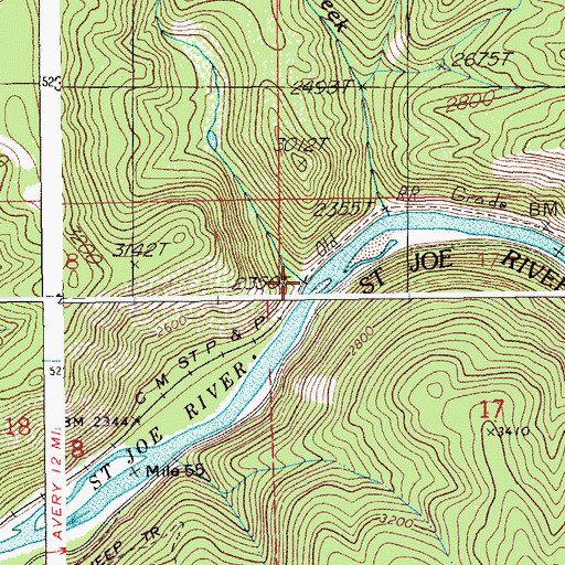 Topographic Map of Harvey Creek, ID