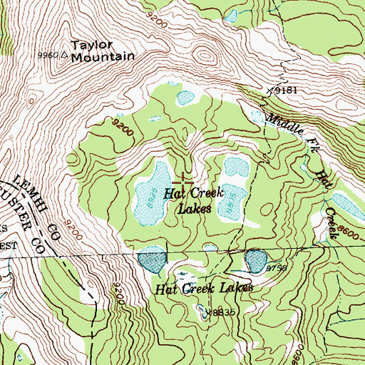 Topographic Map of Hat Creek Lakes, ID