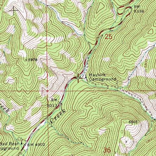 Topographic Map of Hayfork Campground, ID