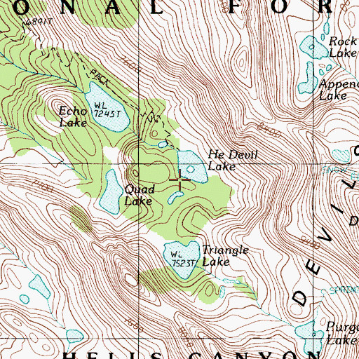 Topographic Map of He Devil Lake, ID