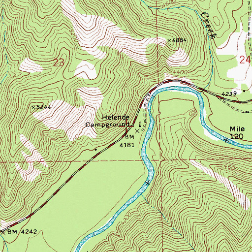 Topographic Map of Helende Campground, ID