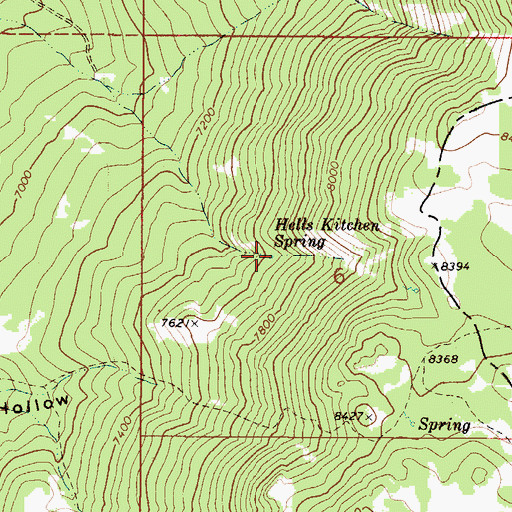 Topographic Map of Hells Kitchen Spring, ID