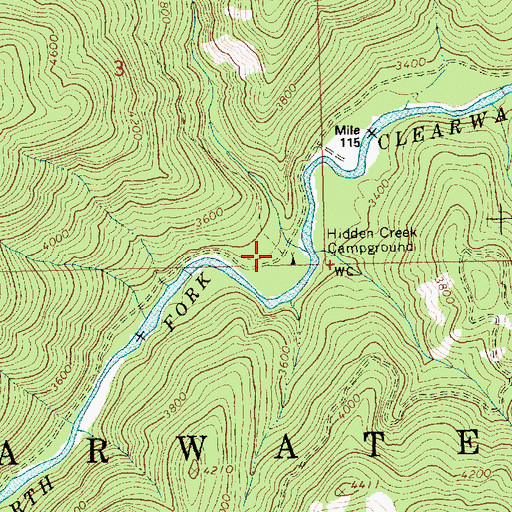 Topographic Map of Hidden Creek Campground, ID
