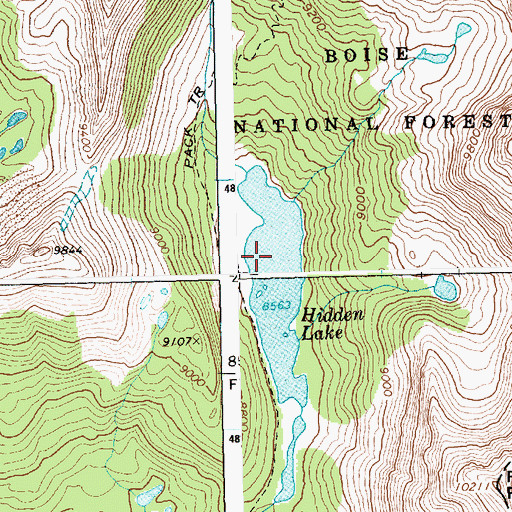 Topographic Map of Hidden Lake, ID