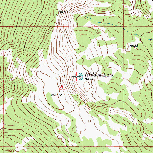 Topographic Map of Hidden Lake, ID