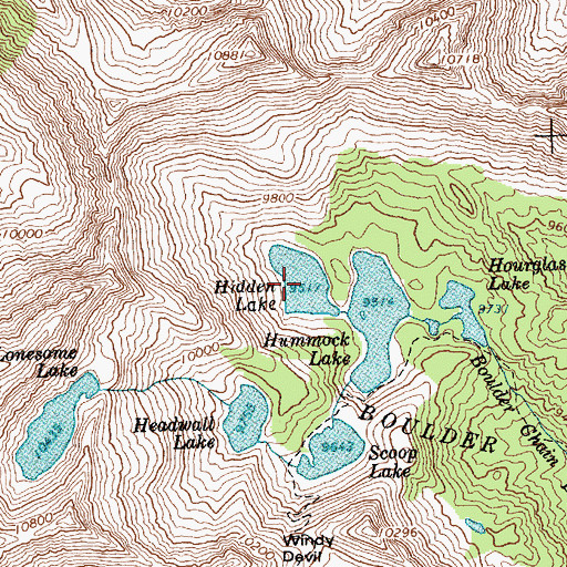 Topographic Map of Hidden Lake, ID