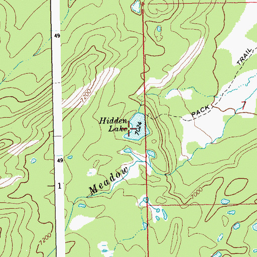 Topographic Map of Hidden Lake, ID