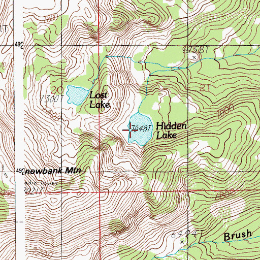 Topographic Map of Hidden Lake, ID