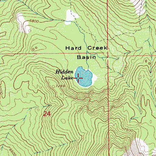 Topographic Map of Hidden Lake, ID