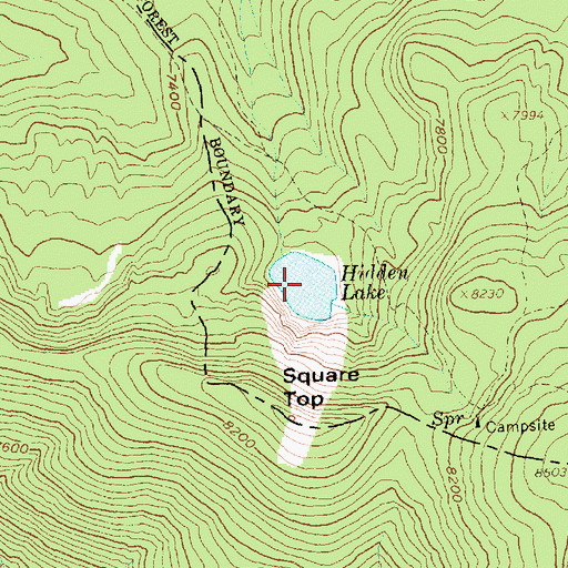 Topographic Map of Hidden Lake, ID