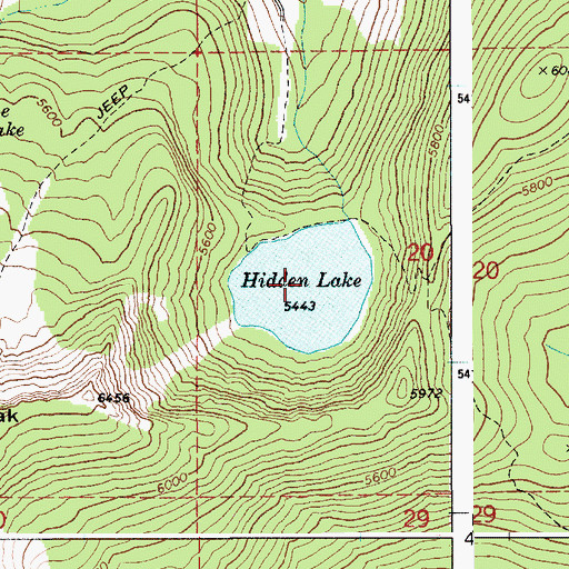 Topographic Map of Hidden Lake, ID