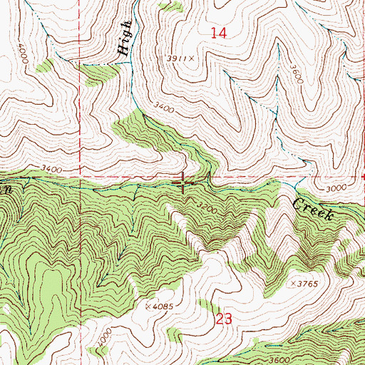 Topographic Map of High Breaks Creek, ID