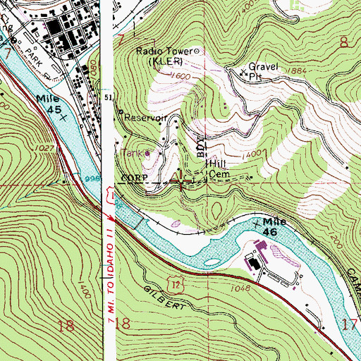 Topographic Map of Hill Cemetery, ID