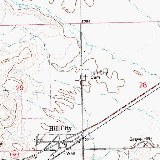 Topographic Map of Hill City Cemetery, ID