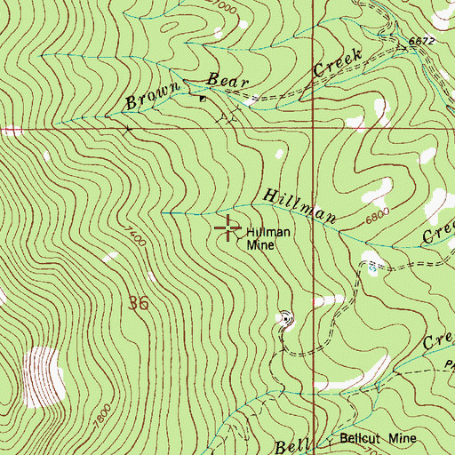 Topographic Map of Hillman Mine, ID