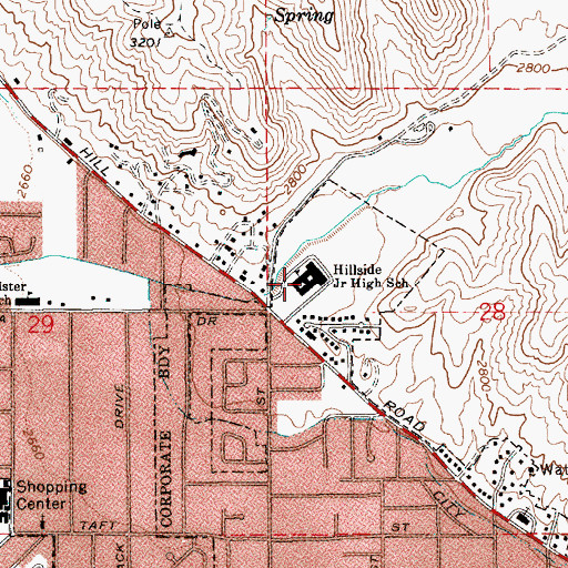Topographic Map of Hillside Junior High School, ID