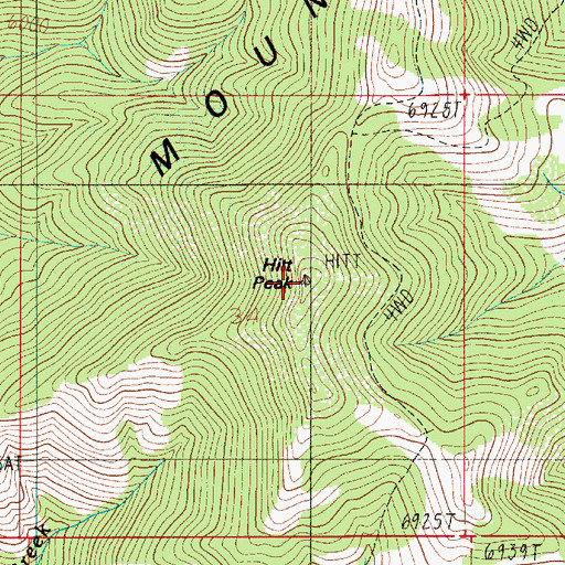 Topographic Map of Hitt Peak, ID