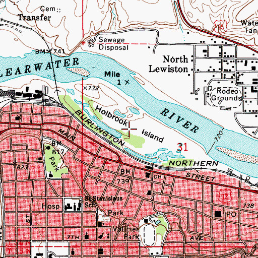 Topographic Map of Holbrook Island, ID
