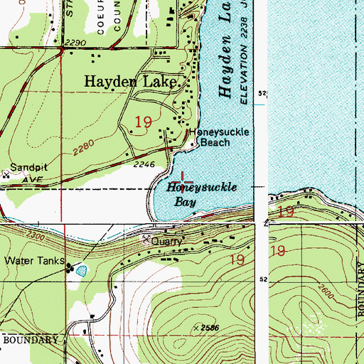 Topographic Map of Honeysuckle Bay, ID