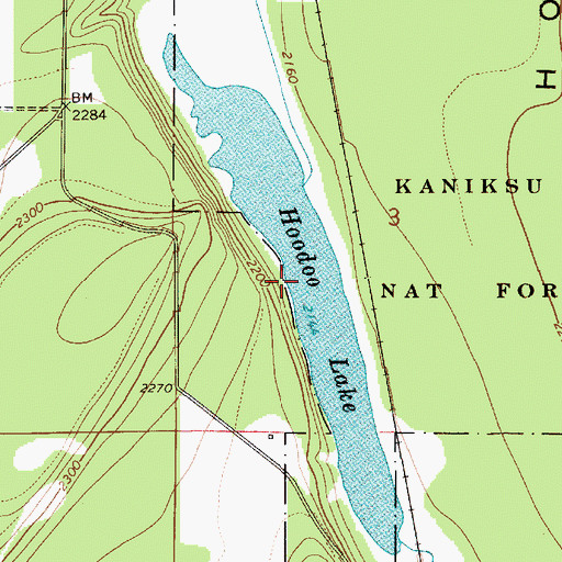 Topographic Map of Hoodoo Lake, ID