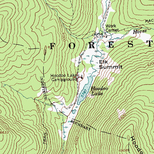 Topographic Map of Hoodoo Lake Campground, ID