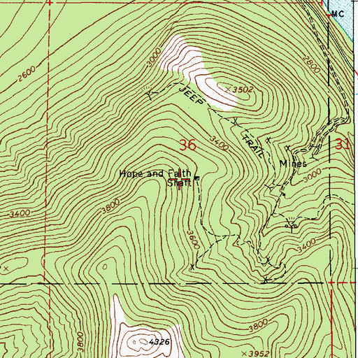 Topographic Map of Hope and Faith Shaft, ID