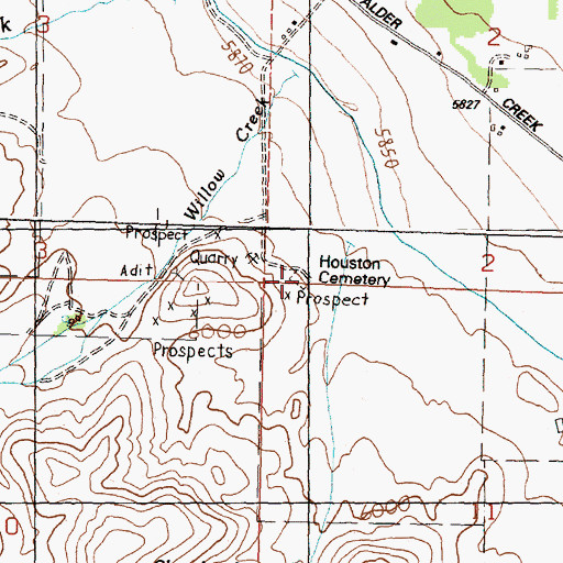 Topographic Map of Houston Cemetery, ID