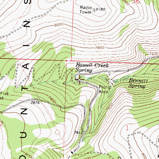 Topographic Map of Howell Creek Spring, ID