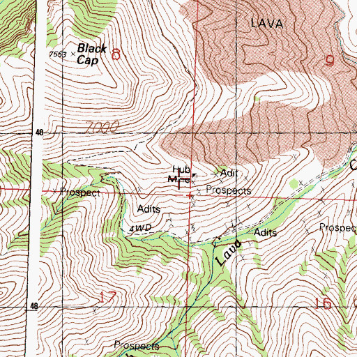 Topographic Map of Hub Mine, ID