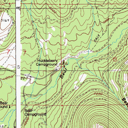 Topographic Map of Huckleberry Campground, ID