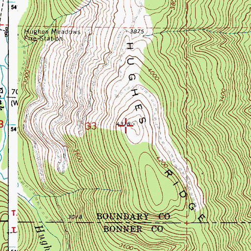 Topographic Map of Hughes Ridge, ID