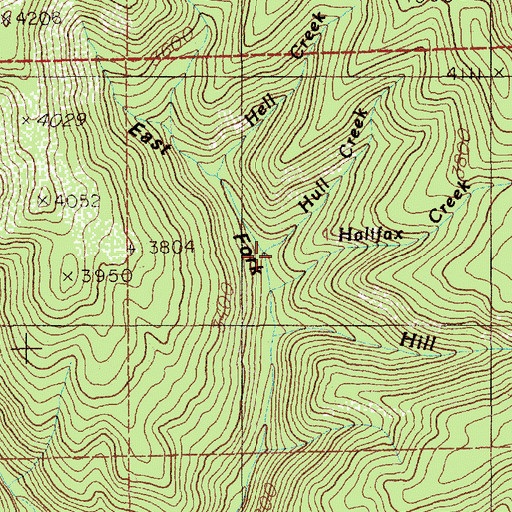 Topographic Map of Hull Creek, ID
