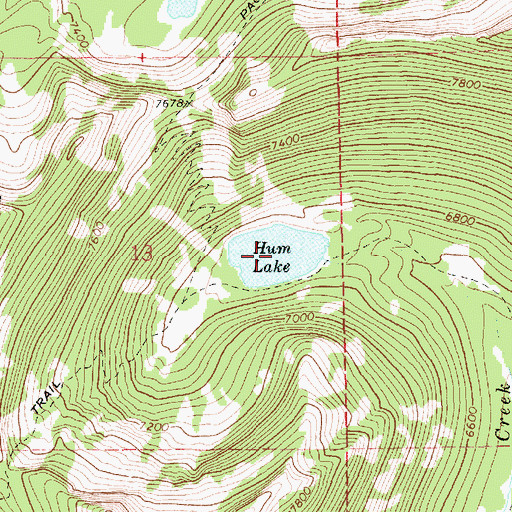 Topographic Map of Hum Lake, ID