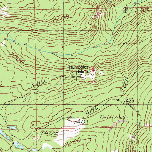 Topographic Map of Humboldt Mine, ID