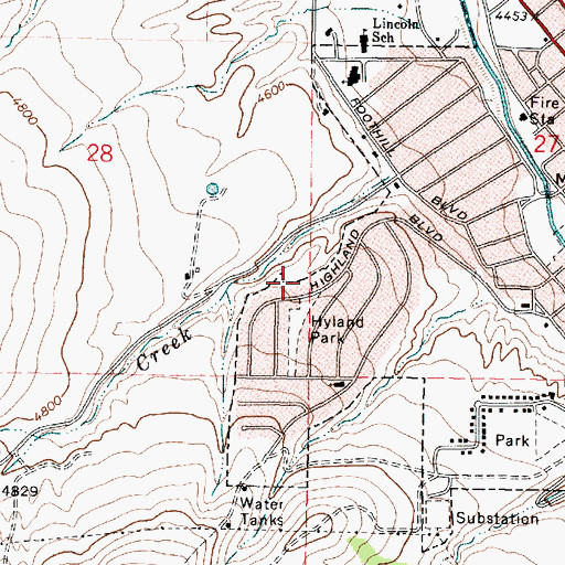 Topographic Map of Hyland Park, ID