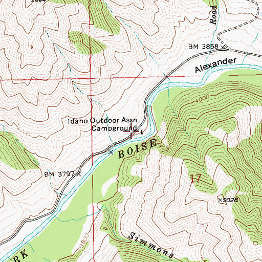 Topographic Map of Idaho Outdoor Assn Campground, ID