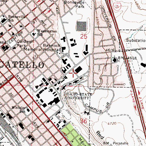 Topographic Map of Idaho State University, ID