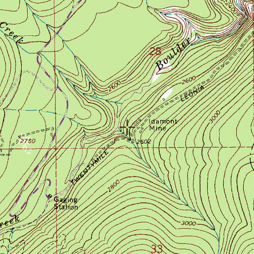Topographic Map of Idamont Mine, ID